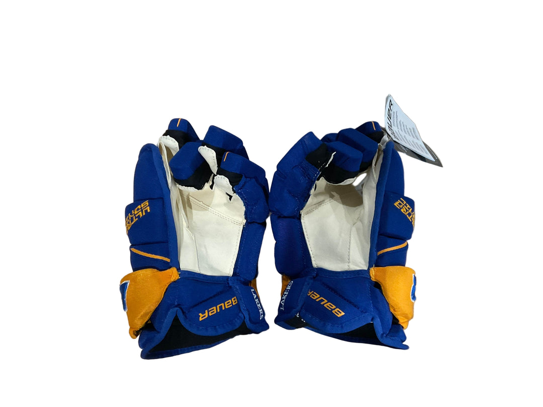 NCAA Lake Superior Bauer Supreme Ultrasonic Senior Pro Stock Gloves Blue and Gold