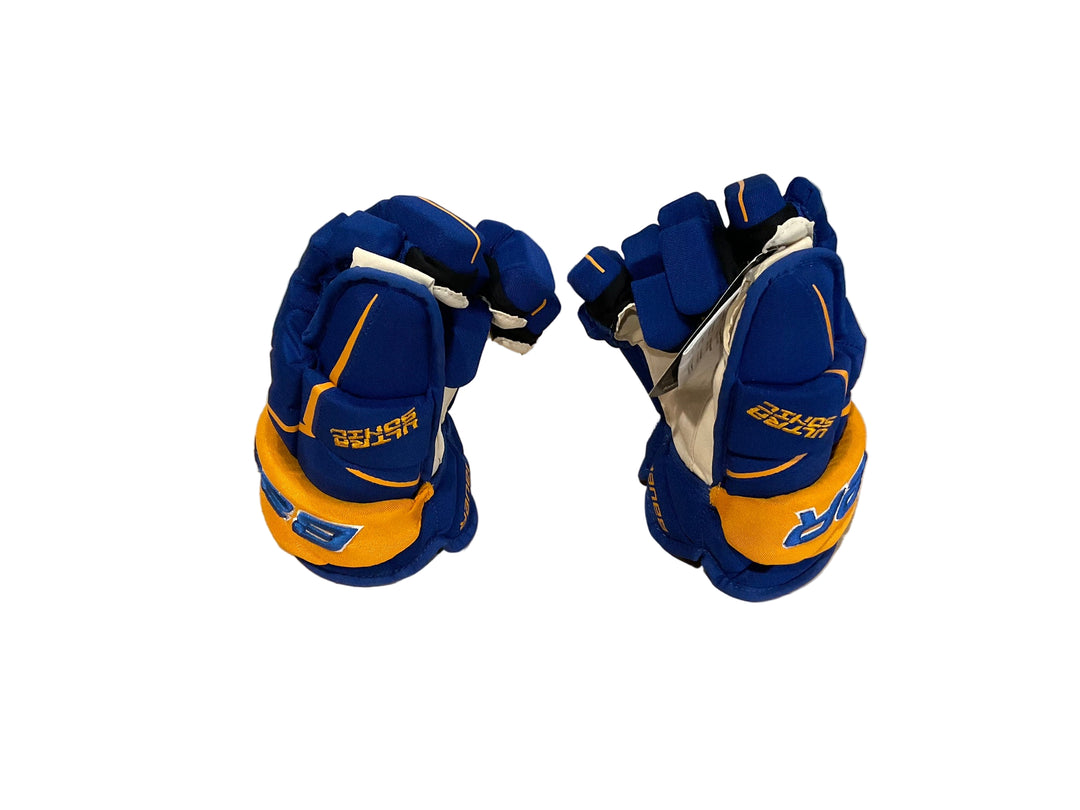 NCAA Lake Superior Bauer Supreme Ultrasonic Senior Pro Stock Gloves Blue and Gold
