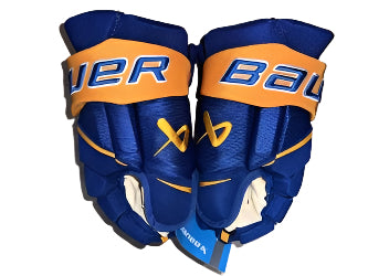 Custom NCAA Bauer Vapor Hyperlite Hockey Glove Sr Royall Blue/Gold Lake Superior State Lakers - PRO STOCK