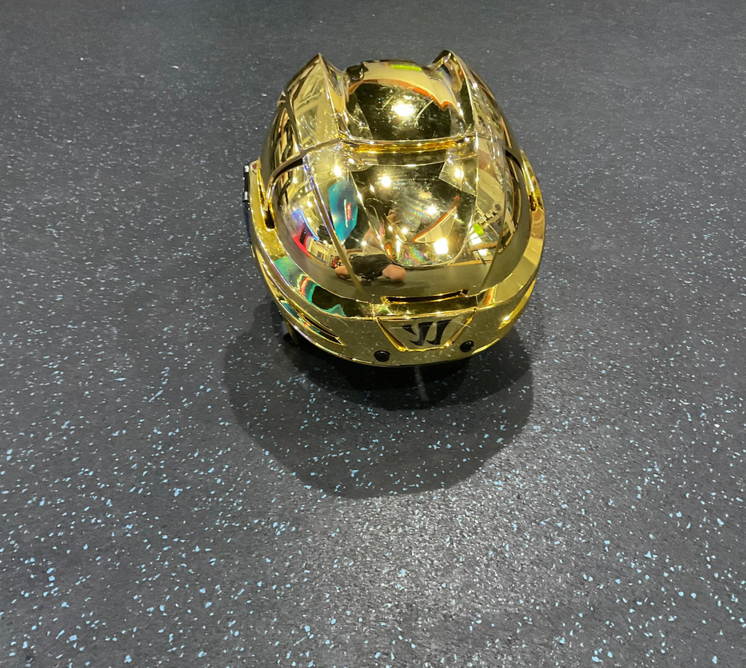 Large Vegas Golden Knights Warrior Covert PX2 Helmet Pro Stock Gold Chrome