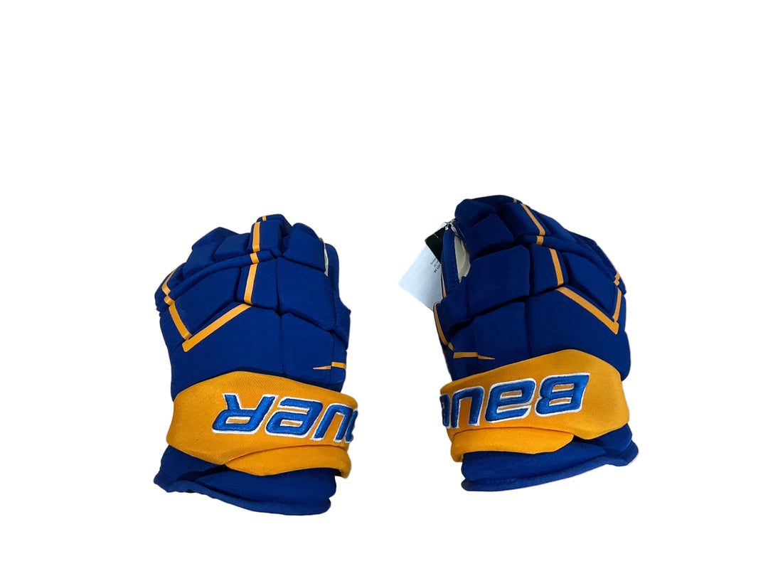 NCAA Lake Superior Bauer Supreme Ultrasonic Senior Pro Stock Gloves Blue and Gold