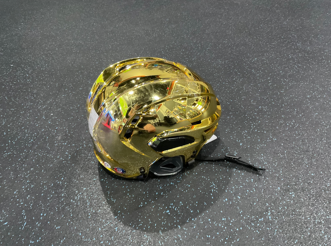 Large Vegas Golden Knights Warrior Covert PX2 Helmet Pro Stock Gold Chrome