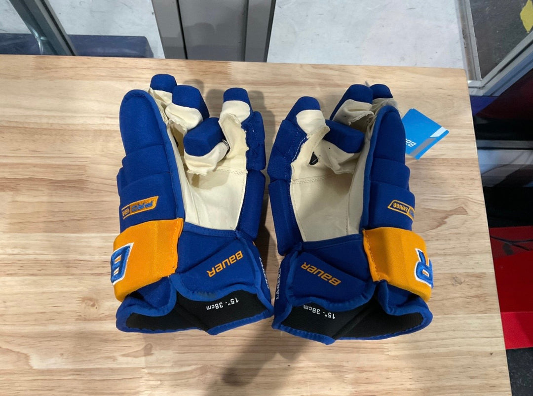 Custom NCAA Bauer Pro Series Pro Sr Hockey Glove Royal Blue/Gold Lake Superior State Lakers - PRO STOCK