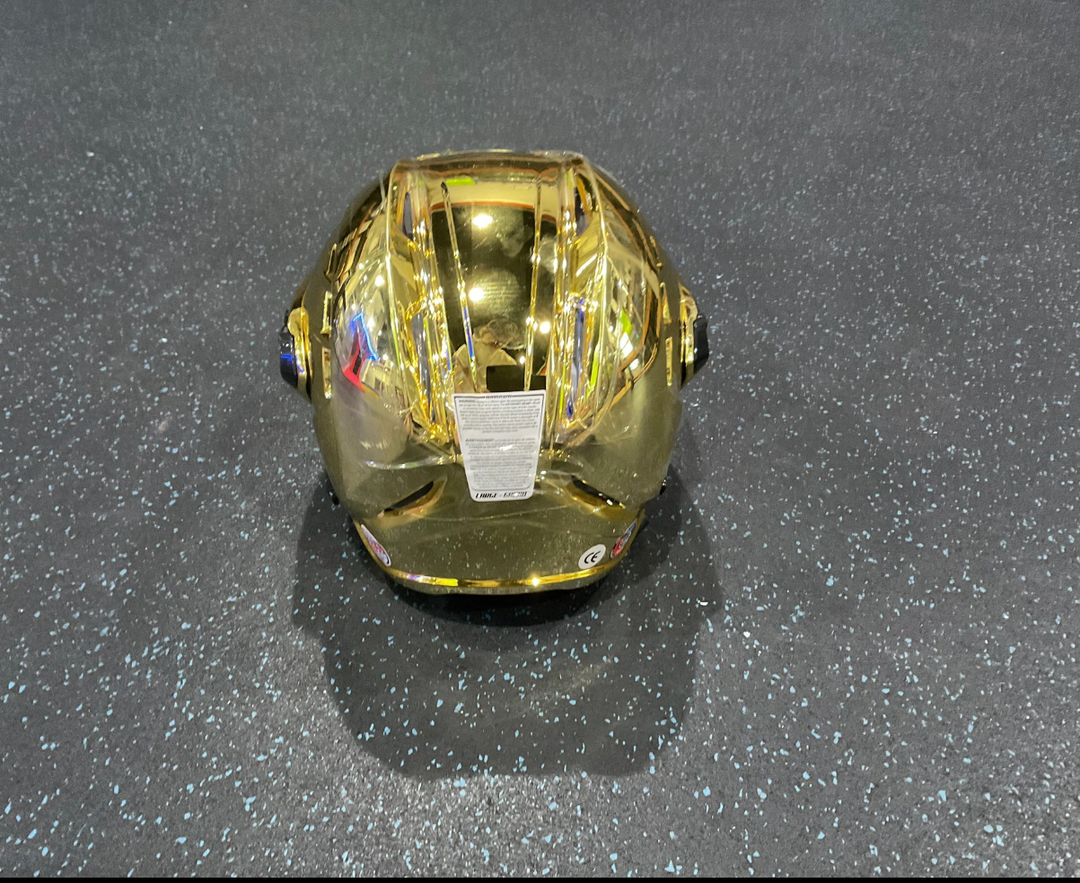Large Vegas Golden Knights Warrior Covert PX2 Helmet Pro Stock Gold Chrome