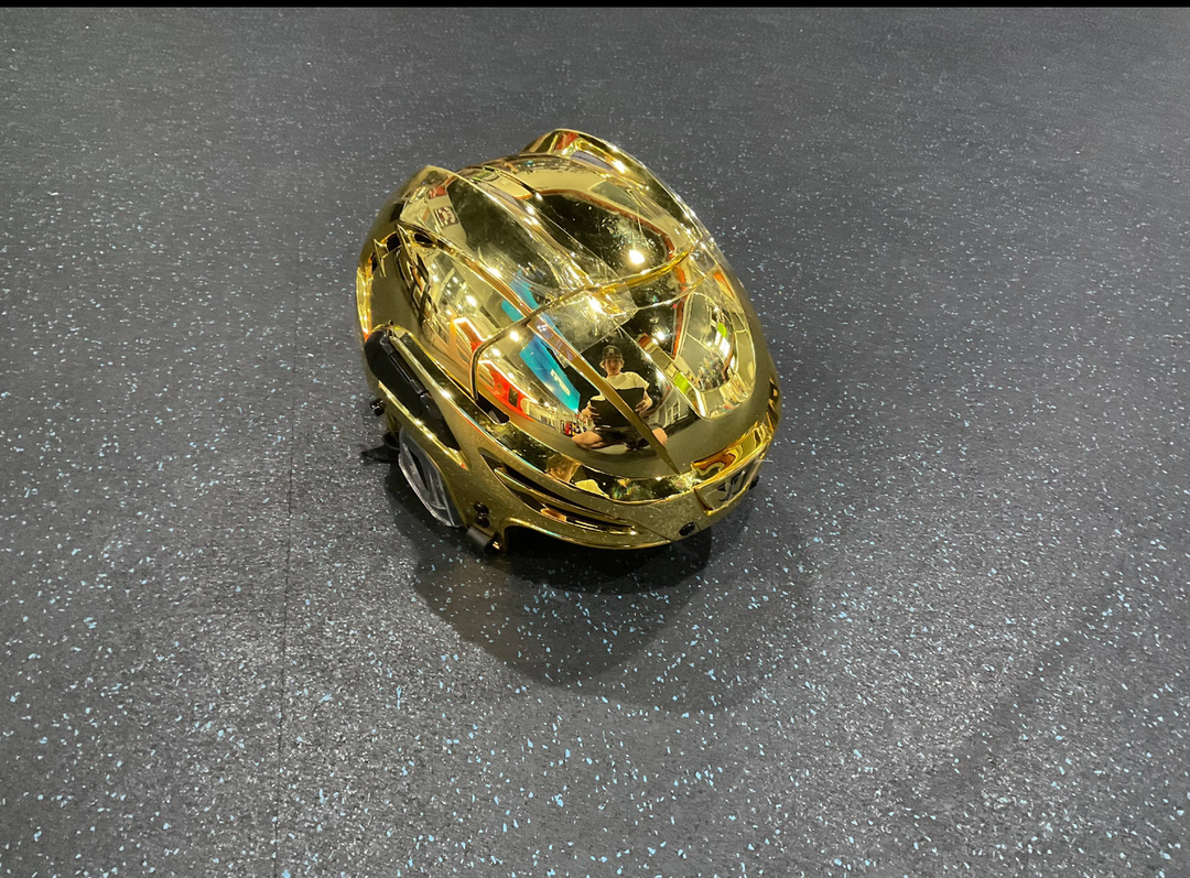 Large Vegas Golden Knights Warrior Covert PX2 Helmet Pro Stock Gold Chrome